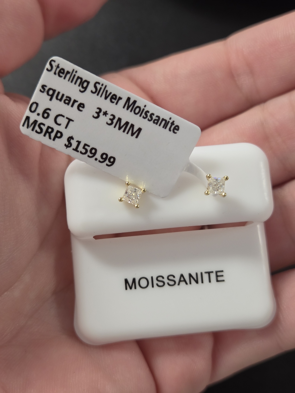 925 Sterling Silver Moissanite 3x3mm Square Stud Earrings - Gold Vermeil